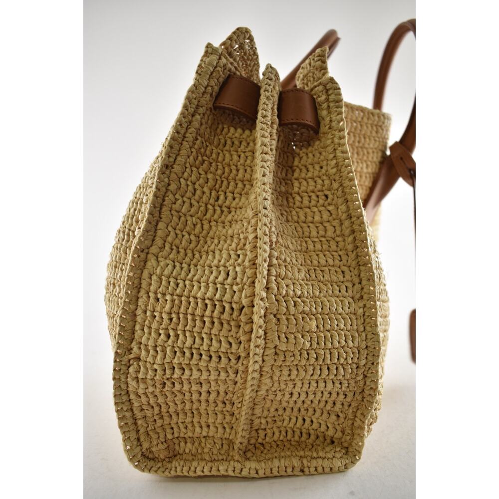Saint Laurent Medium Sac De Jour Raffia Beige Brown Shoulder Top Handle Tote Bag - Picture 13 of 16